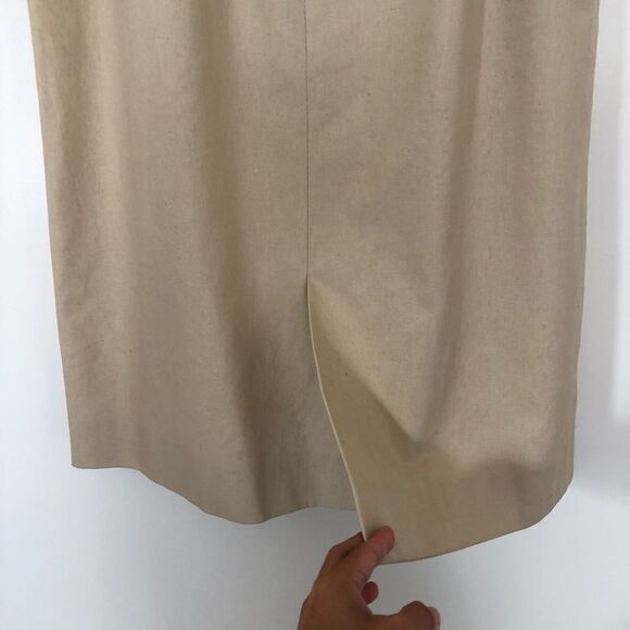 Celine Vintage Linen Skirt British Tan Leather Trim Made in France Small 28” - Picture 5 of 9